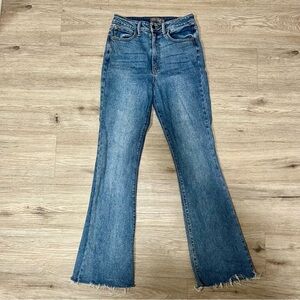 High waisted flair blue jeans